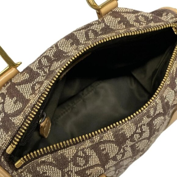 Auth DIOR/ChristianDior Trotteur Cream Dark Brown Beige Jacquard Leather Handbag - Picture 15 of 16